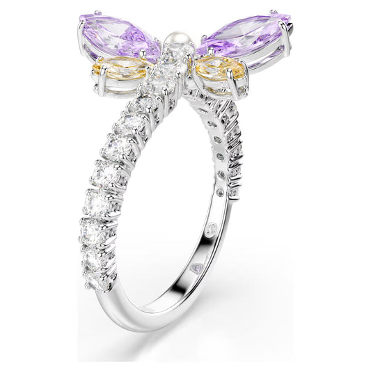 Ariana Grande x Swarovski motif ring, Mixed cuts, Dragonfly, Multicolored, Rhodium plated