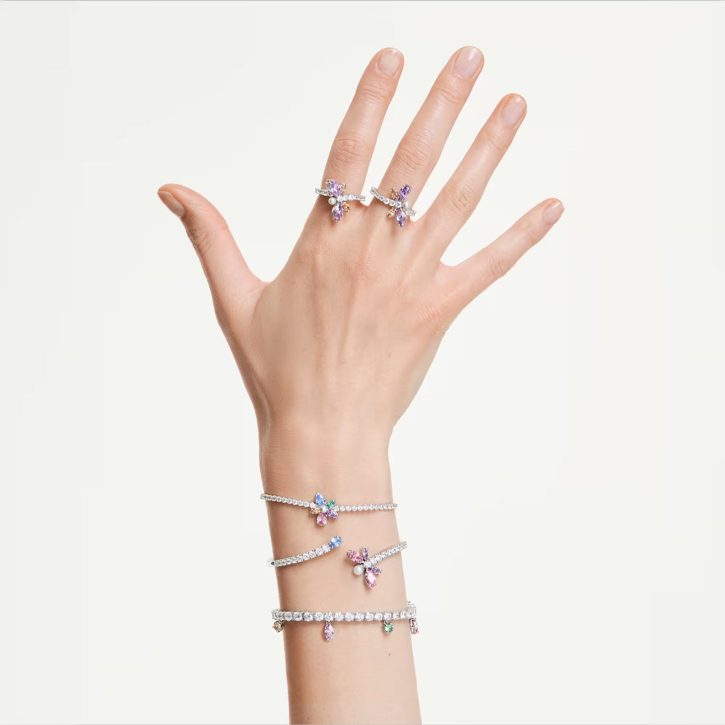 Ariana Grande x Swarovski motif ring, Mixed cuts, Dragonfly, Multicolored, Rhodium plated