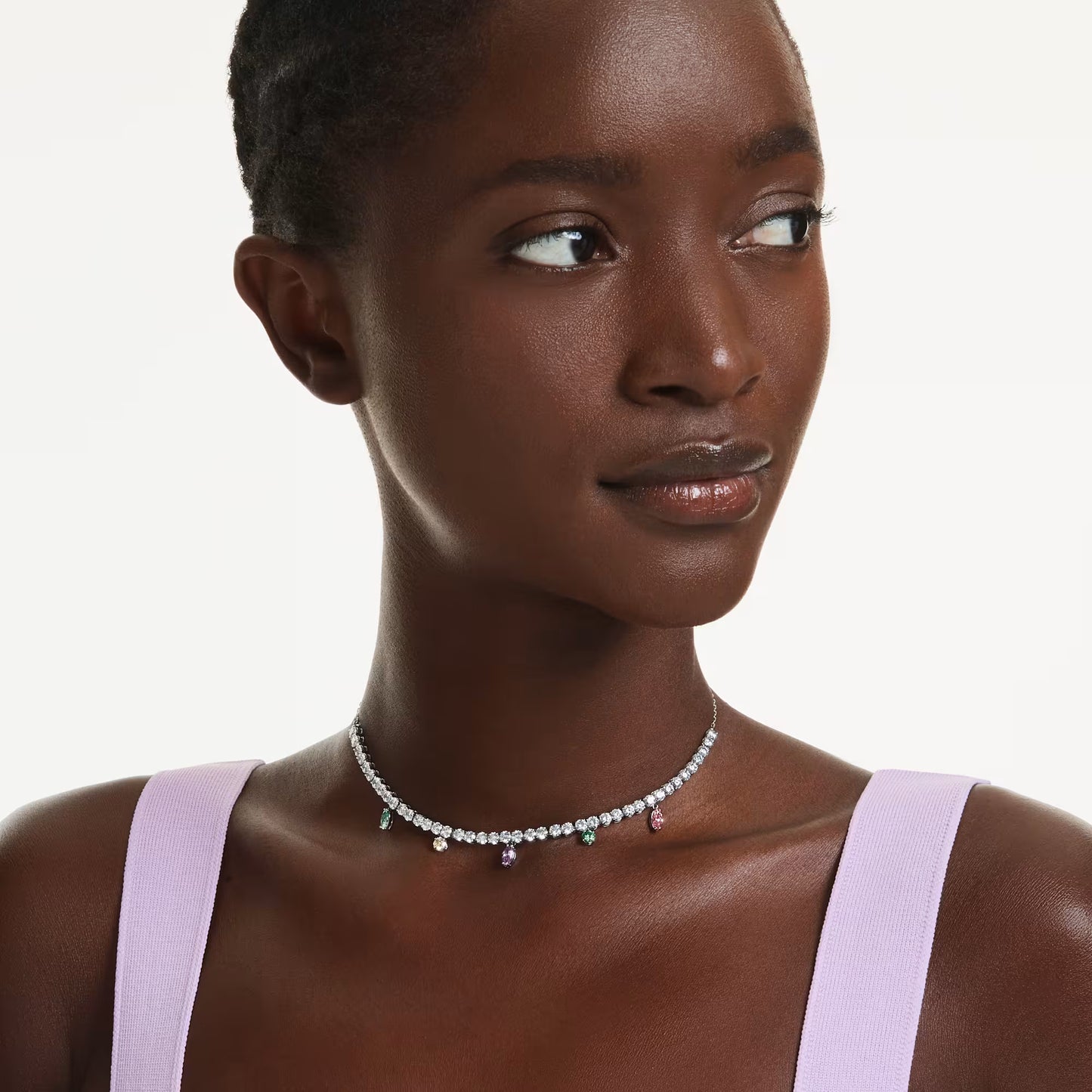 Ariana Grande x Swarovski Tennis necklace, Mixed cuts, Multicolored, Rhodium plated