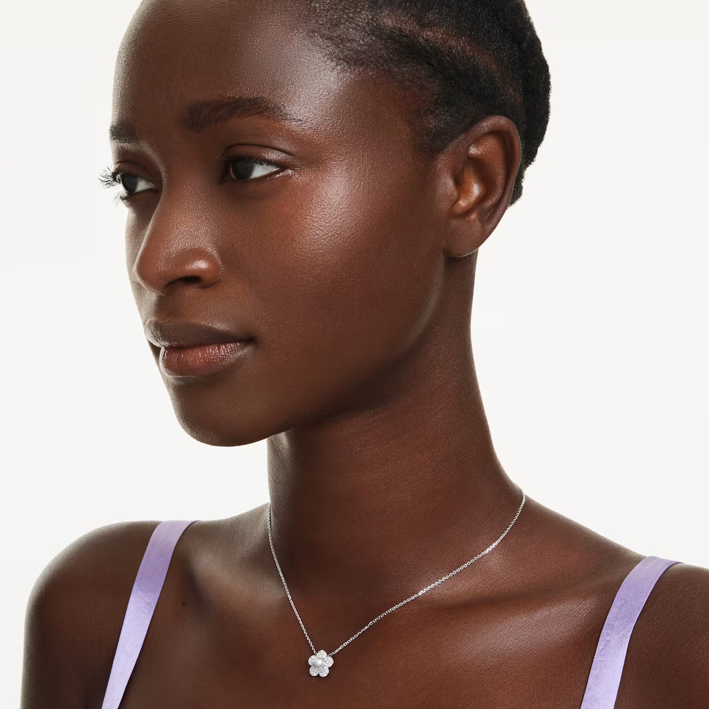 Ariana Grande x Swarovski pendant, Round cut, Flower, White, Rhodium plated