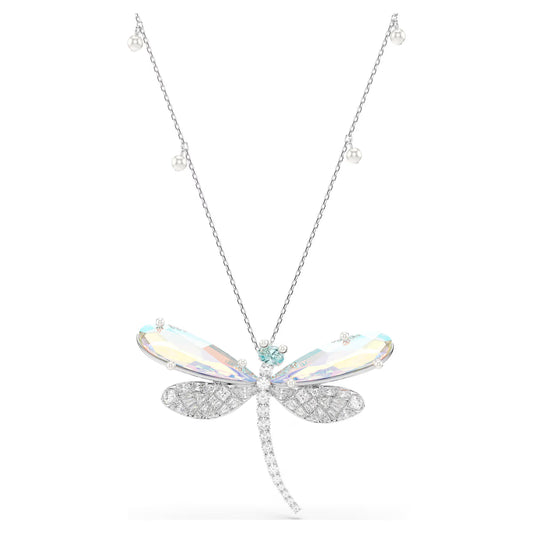 Ariana Grande x Swarovski pendant and brooch, Crystal pearl, Mixed cuts, Dragonfly, White, Rhodium plated