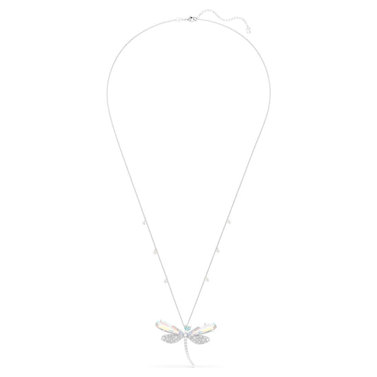 Ariana Grande x Swarovski pendant and brooch, Crystal pearl, Mixed cuts, Dragonfly, White, Rhodium plated