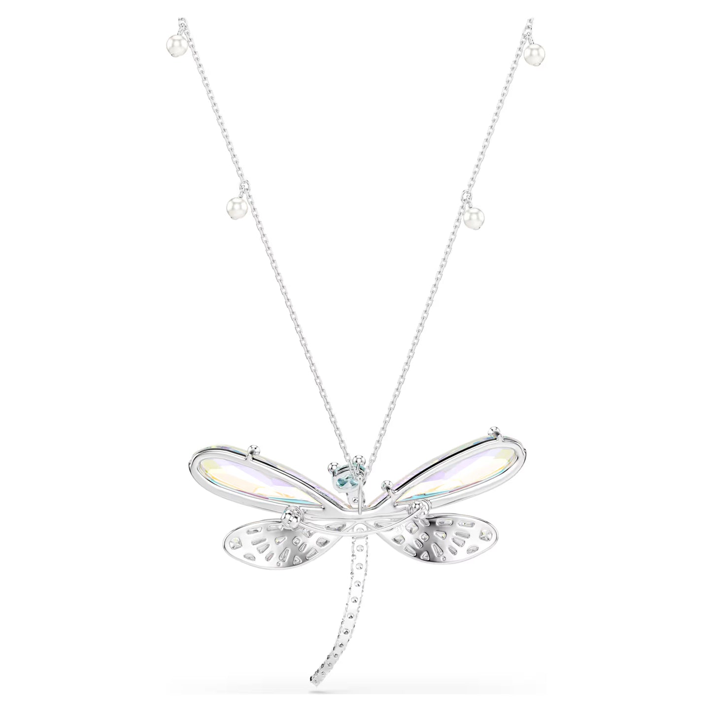 Ariana Grande x Swarovski pendant and brooch, Crystal pearl, Mixed cuts, Dragonfly, White, Rhodium plated