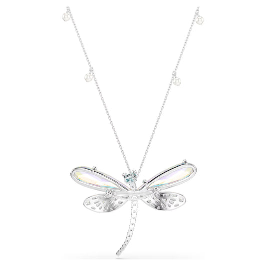 Ariana Grande x Swarovski pendant and brooch, Crystal pearl, Mixed cuts, Dragonfly, White, Rhodium plated