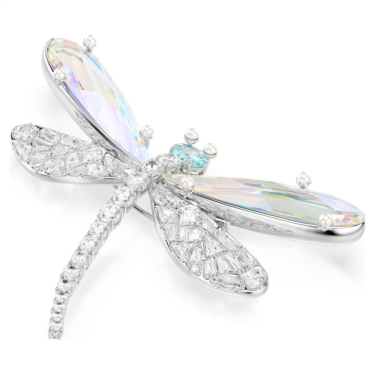 Ariana Grande x Swarovski pendant and brooch, Crystal pearl, Mixed cuts, Dragonfly, White, Rhodium plated