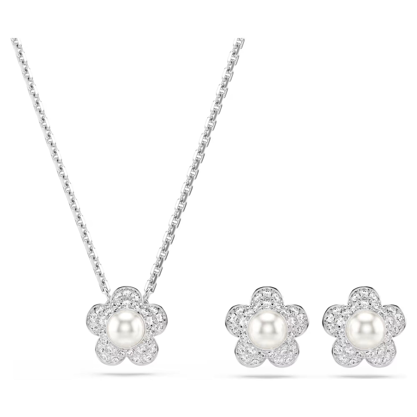 Ariana Grande x Swarovski set, Crystal pearl, Round cut, Flower, White, Rhodium plated