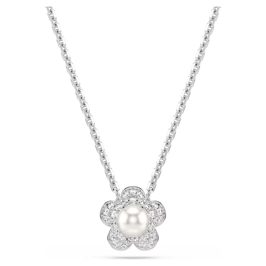 Ariana Grande x Swarovski set, Crystal pearl, Round cut, Flower, White, Rhodium plated