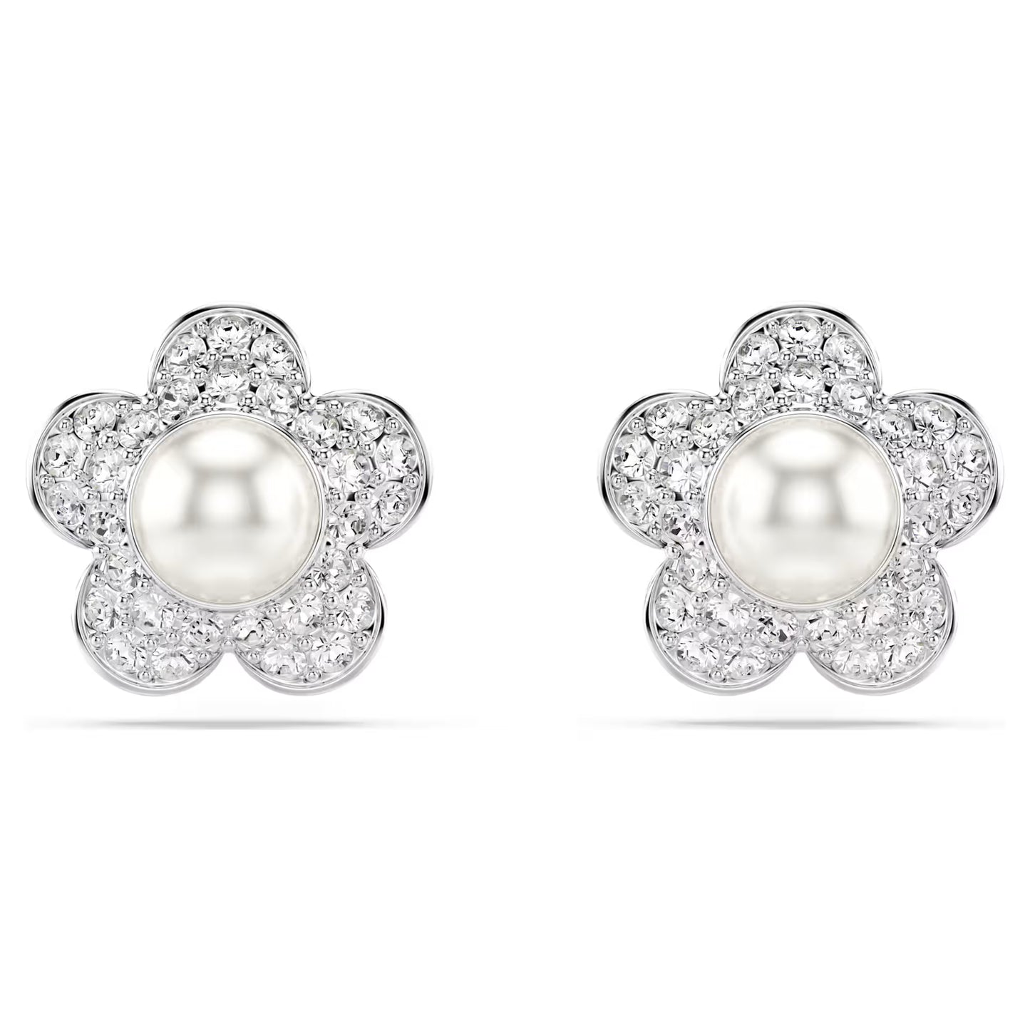 Ariana Grande x Swarovski stud earrings, Round cut, Flower, White, Rhodium plated