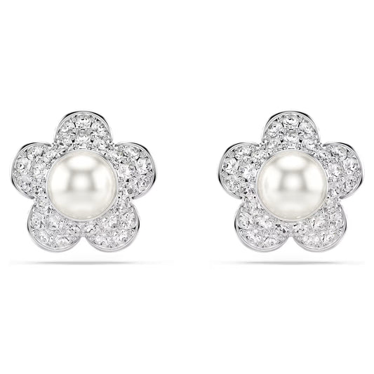 Ariana Grande x Swarovski stud earrings, Round cut, Flower, White, Rhodium plated