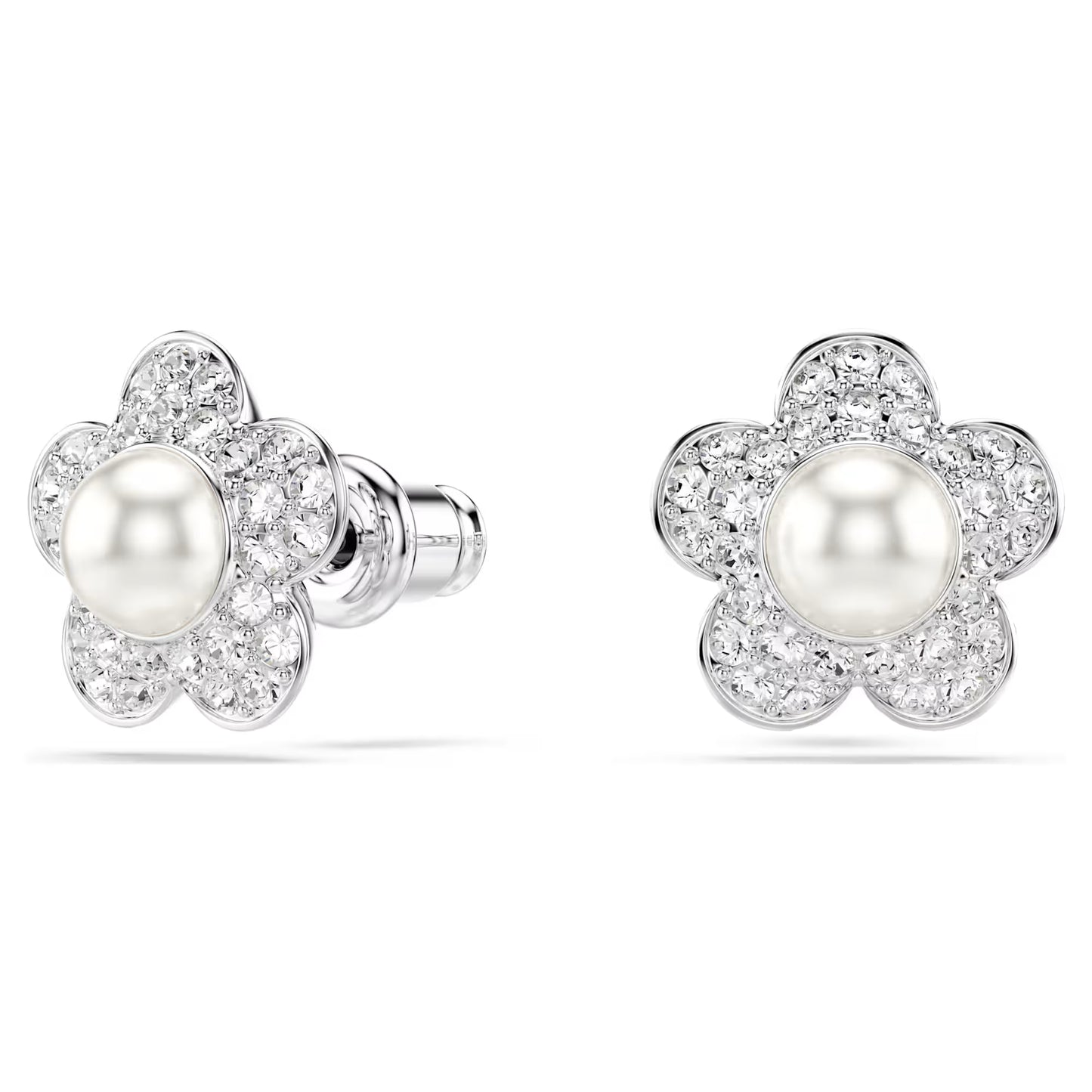 Ariana Grande x Swarovski stud earrings, Round cut, Flower, White, Rhodium plated