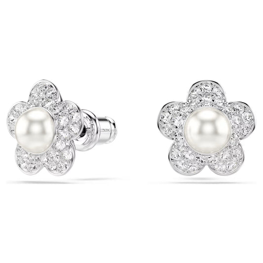 Ariana Grande x Swarovski stud earrings, Round cut, Flower, White, Rhodium plated