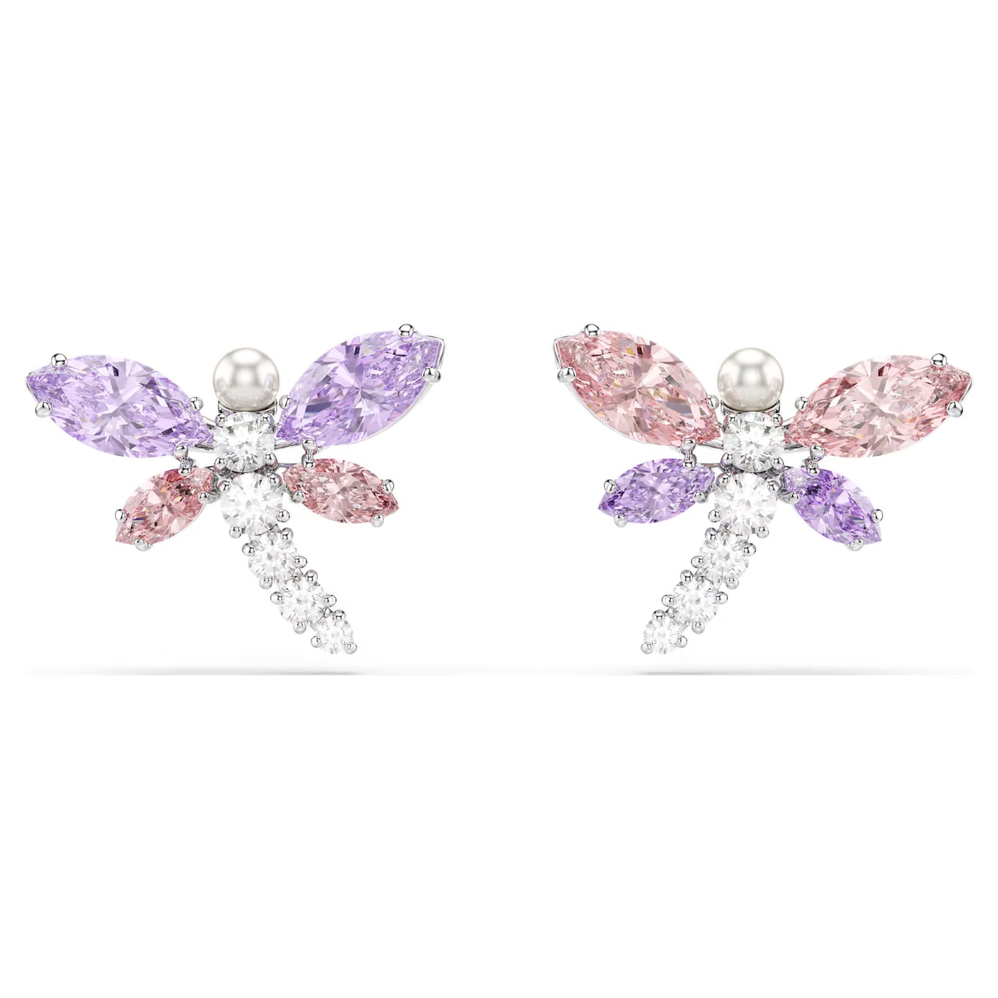 Ariana Grande x Swarovski stud earrings, Mixed cuts, Dragonfly, Multicolored, Rhodium plated