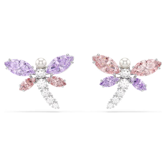 Ariana Grande x Swarovski stud earrings, Mixed cuts, Dragonfly, Multicolored, Rhodium plated