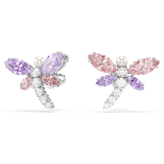 Ariana Grande x Swarovski stud earrings, Mixed cuts, Dragonfly, Multicolored, Rhodium plated