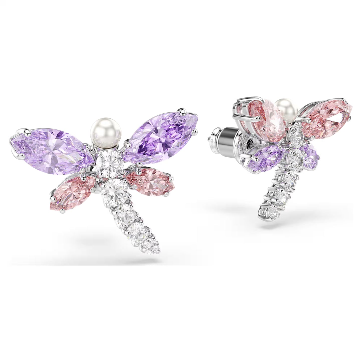 Ariana Grande x Swarovski stud earrings, Mixed cuts, Dragonfly, Multicolored, Rhodium plated
