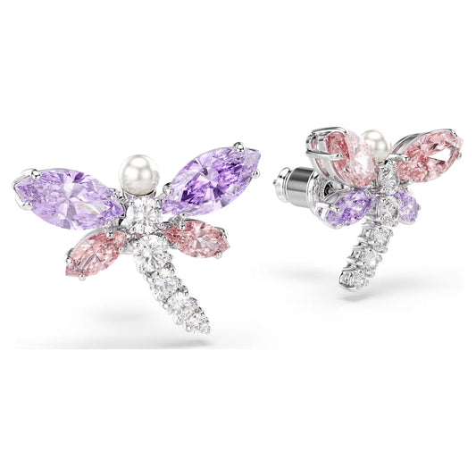 Ariana Grande x Swarovski stud earrings, Mixed cuts, Dragonfly, Multicolored, Rhodium plated
