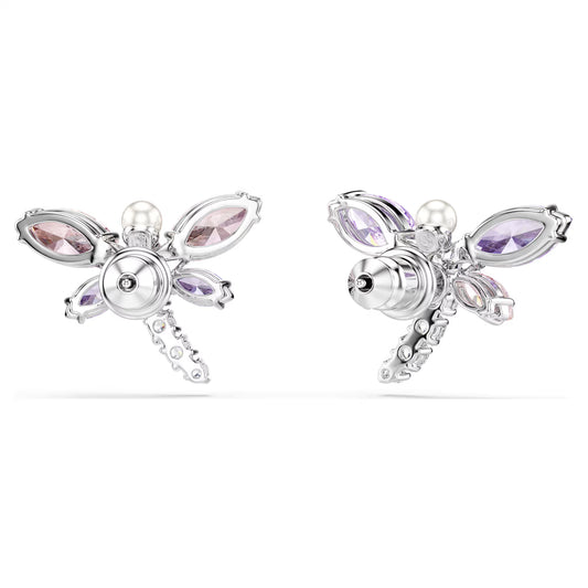 Ariana Grande x Swarovski stud earrings, Mixed cuts, Dragonfly, Multicolored, Rhodium plated