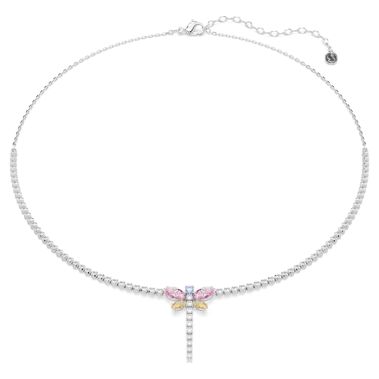 Ariana Grande x Swarovski Tennis Y necklace, Mixed cuts, Dragonfly, Multicolored, Rhodium plated