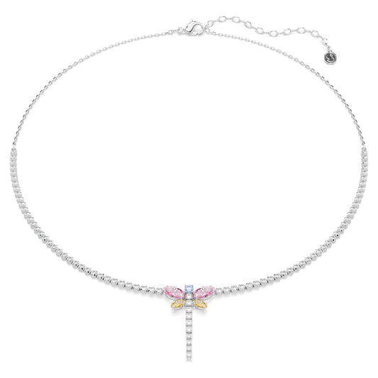 Ariana Grande x Swarovski Tennis Y necklace, Mixed cuts, Dragonfly, Multicolored, Rhodium plated