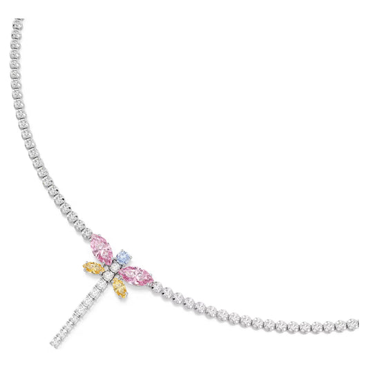Ariana Grande x Swarovski Tennis Y necklace, Mixed cuts, Dragonfly, Multicolored, Rhodium plated