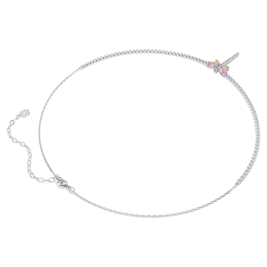 Ariana Grande x Swarovski Tennis Y necklace, Mixed cuts, Dragonfly, Multicolored, Rhodium plated