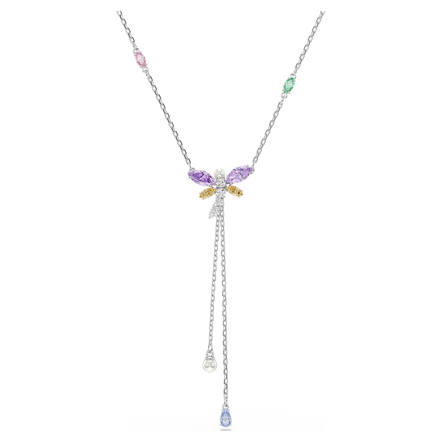 Ariana Grande x Swarovski Y necklace, Mixed cuts, Dragonfly, Multicolored, Rhodium plated