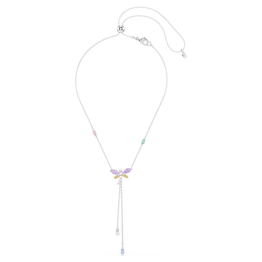 Ariana Grande x Swarovski Y necklace, Mixed cuts, Dragonfly, Multicolored, Rhodium plated