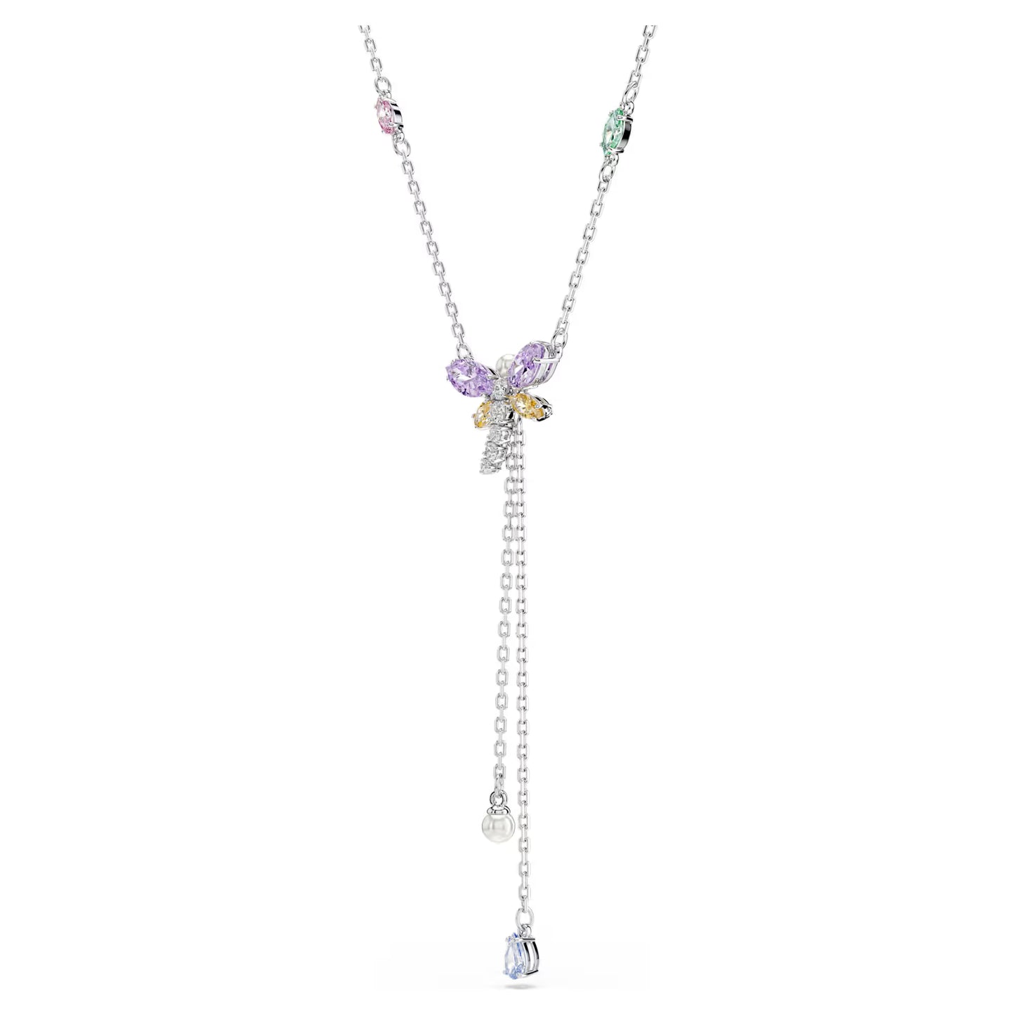 Ariana Grande x Swarovski Y necklace, Mixed cuts, Dragonfly, Multicolored, Rhodium plated