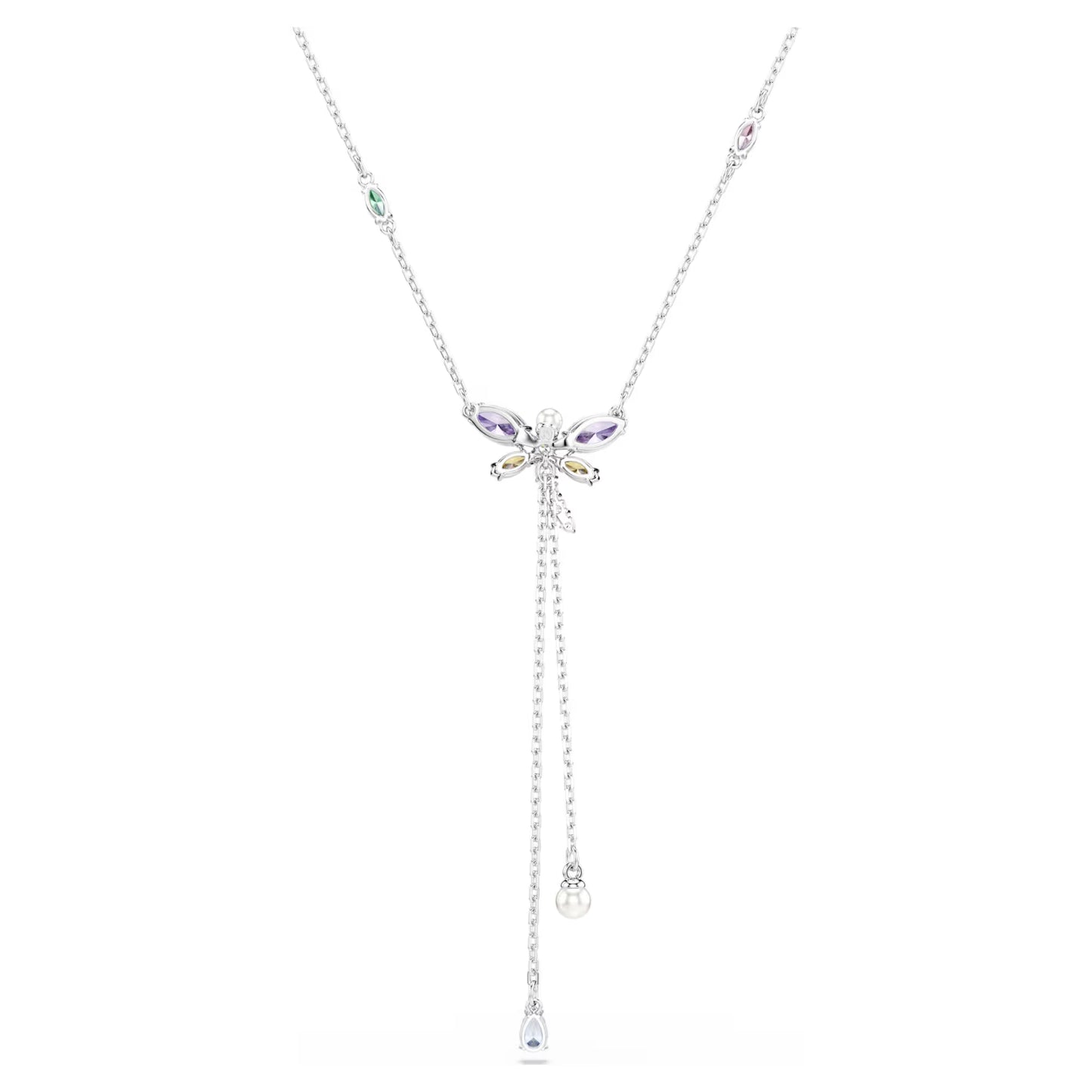 Ariana Grande x Swarovski Y necklace, Mixed cuts, Dragonfly, Multicolored, Rhodium plated