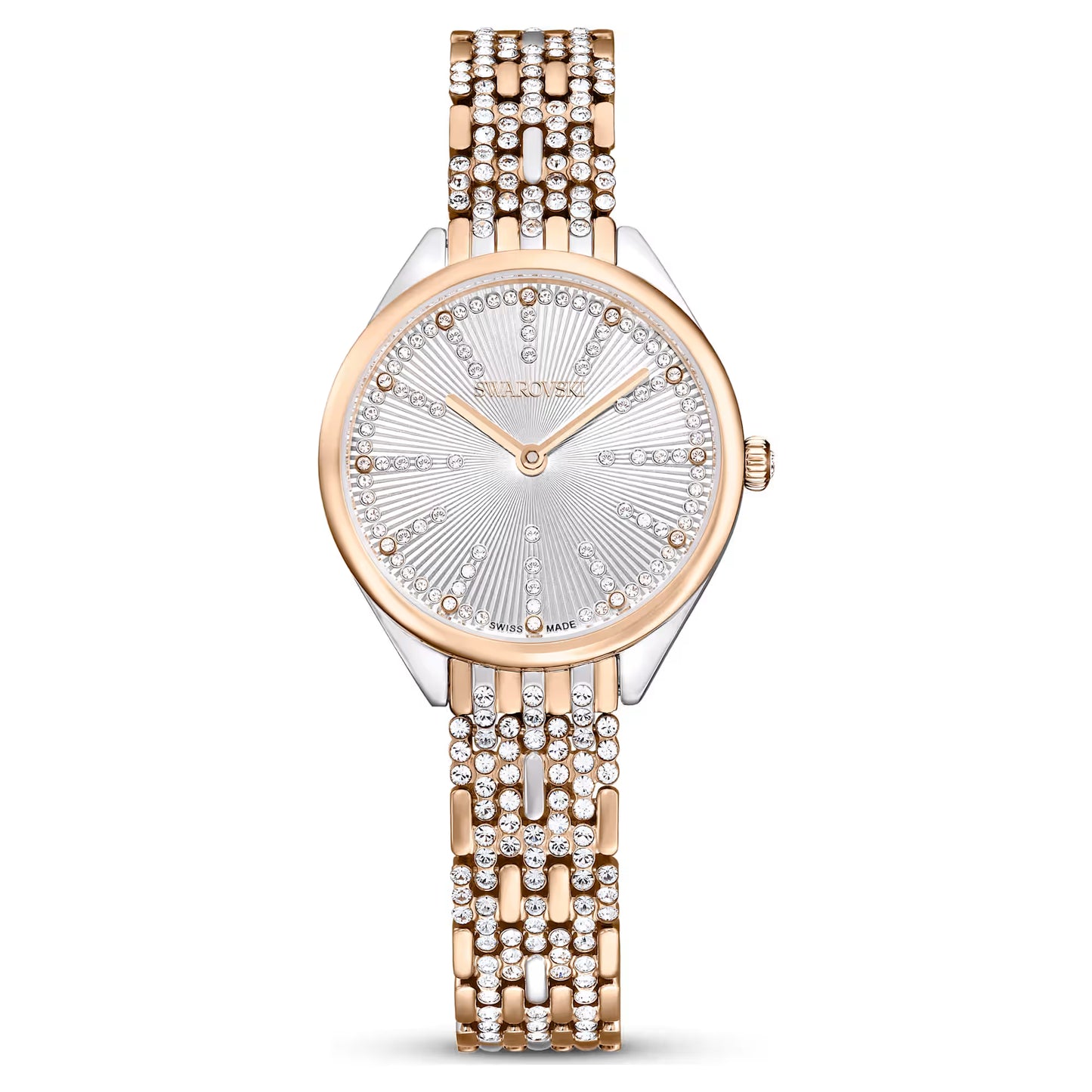 Attract watch, Swiss Made, Pavé, Crystal bracelet, Rose gold tone, Mixed metal finish