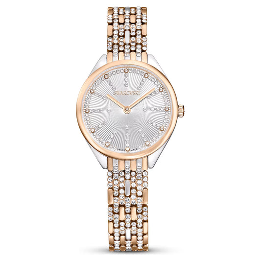 Attract watch, Swiss Made, Pavé, Crystal bracelet, Rose gold tone, Mixed metal finish