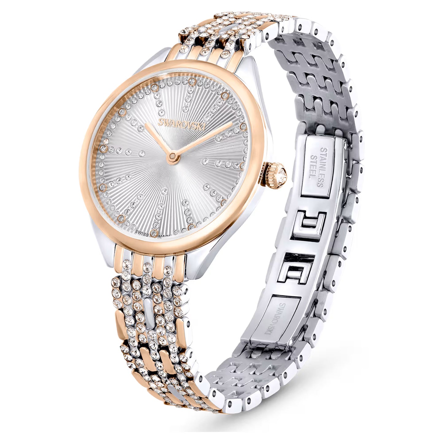 Attract watch, Swiss Made, Pavé, Crystal bracelet, Rose gold tone, Mixed metal finish