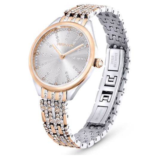 Attract watch, Swiss Made, Pavé, Crystal bracelet, Rose gold tone, Mixed metal finish