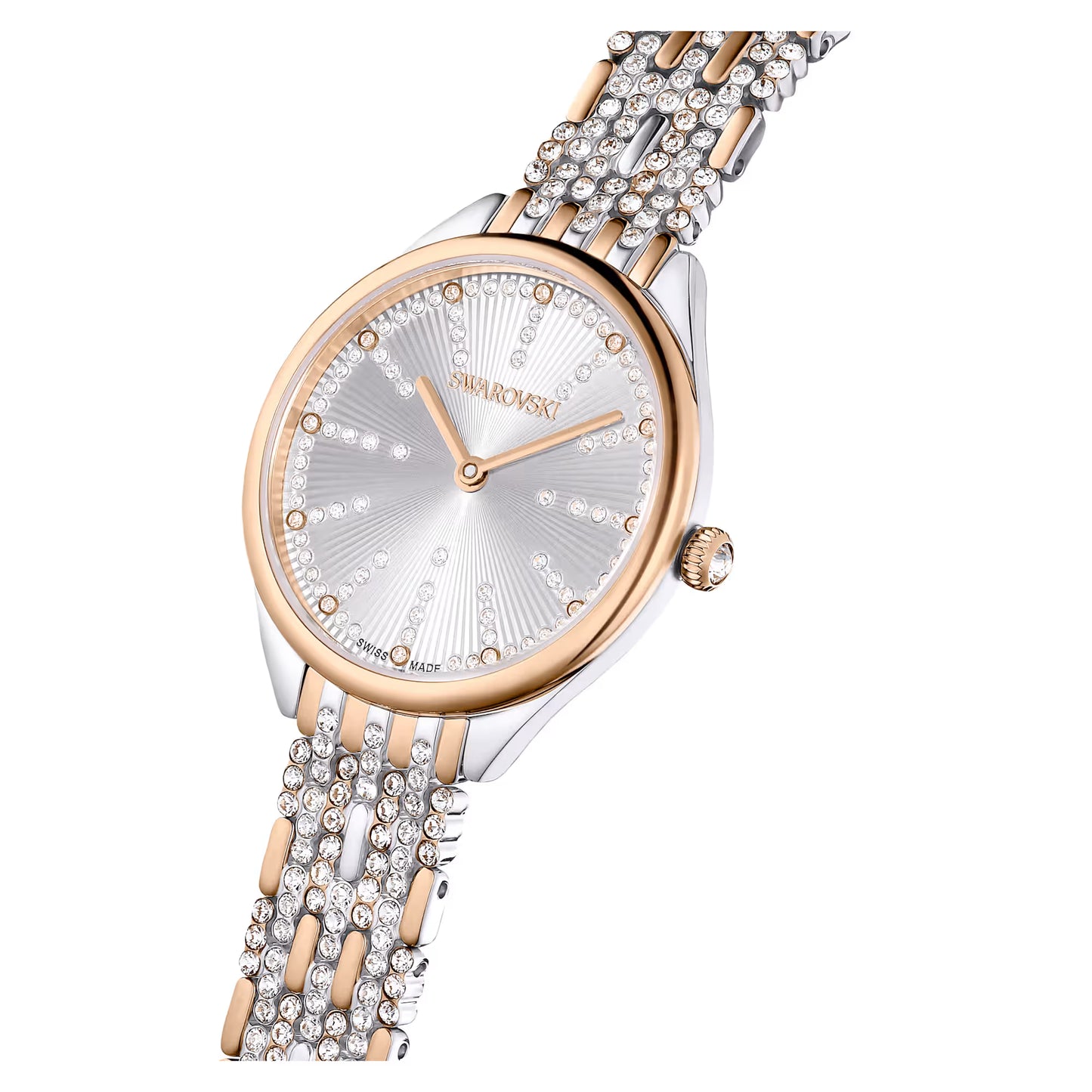 Attract watch, Swiss Made, Pavé, Crystal bracelet, Rose gold tone, Mixed metal finish