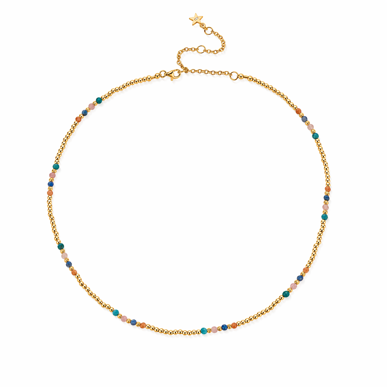 Gold Plated Sterling Silver Necklace with Multicoloured Stones