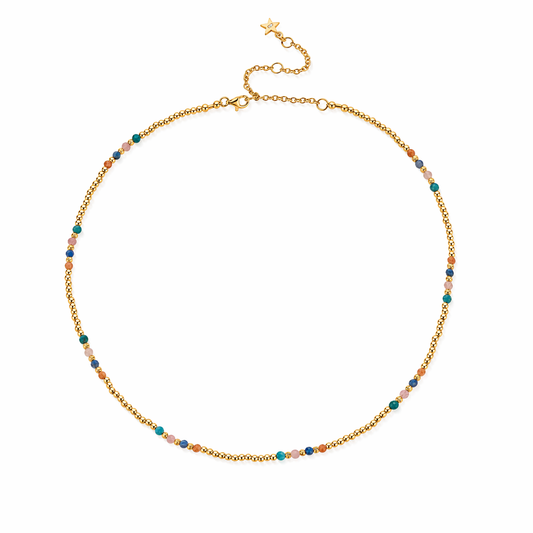 Gold Plated Sterling Silver Necklace with Multicoloured Stones