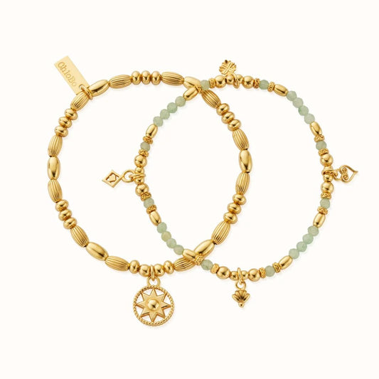 In Bloom HARMONY Aventurine Set of 2 Bracelets - Gold Plated