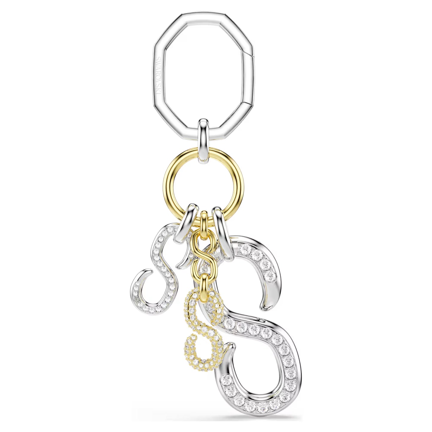 Bag charm, Round cut, White, Mixed metal finish