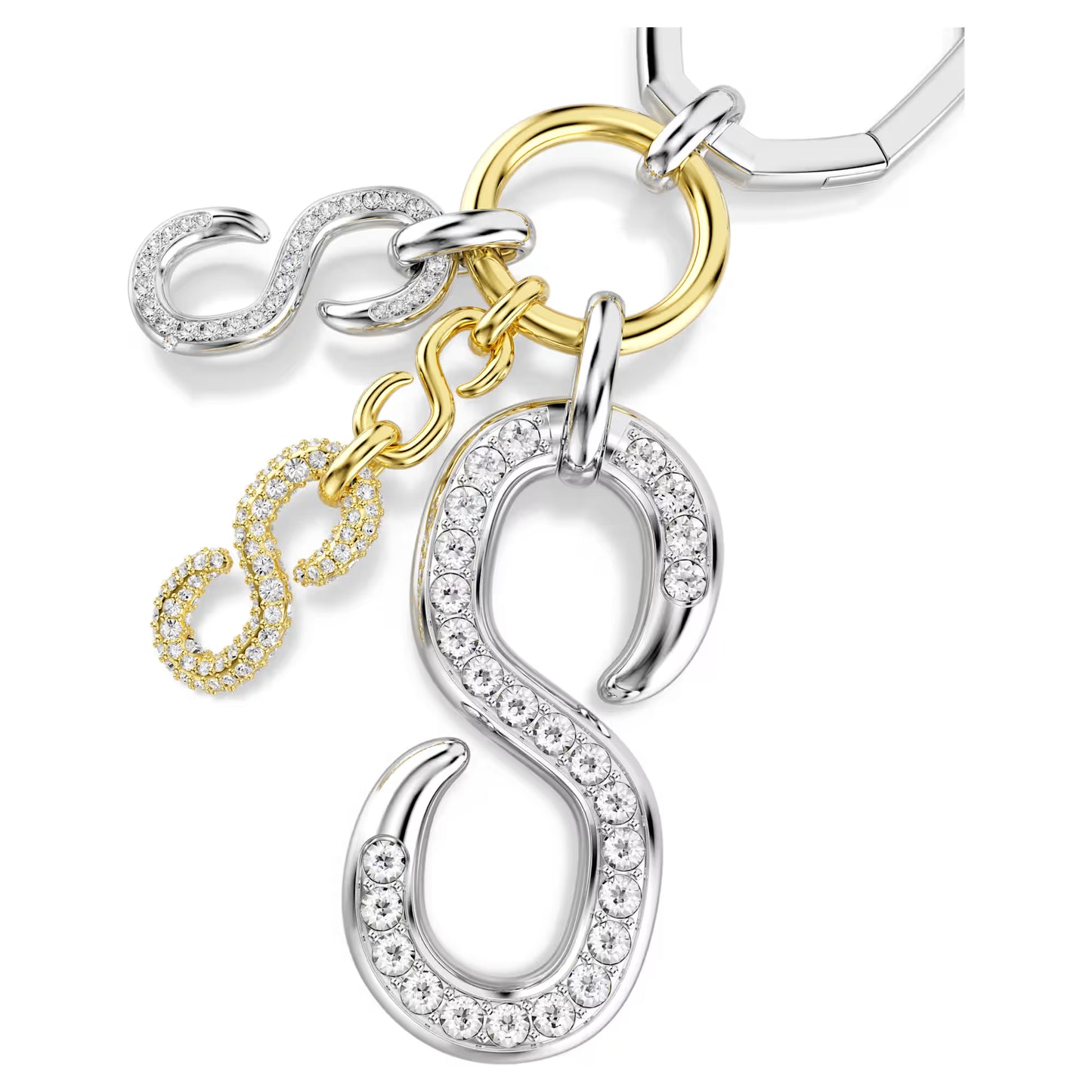 Bag charm, Round cut, White, Mixed metal finish