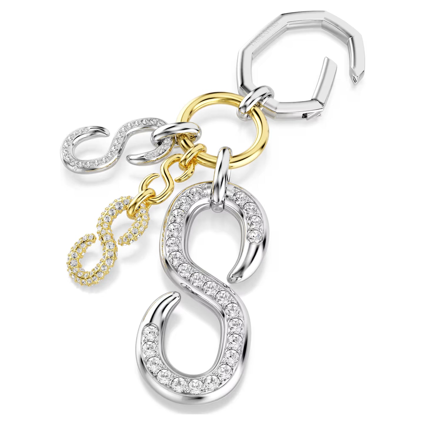 Bag charm, Round cut, White, Mixed metal finish