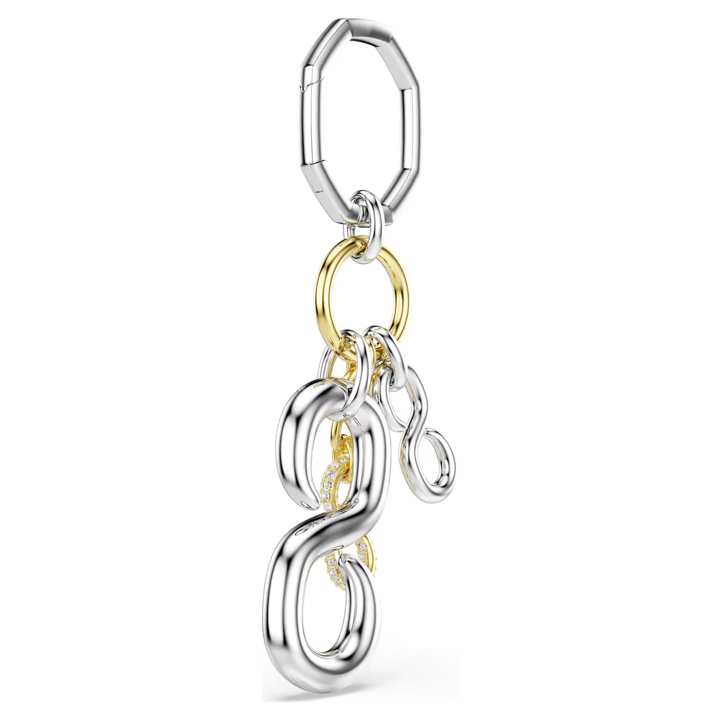 Bag charm, Round cut, White, Mixed metal finish