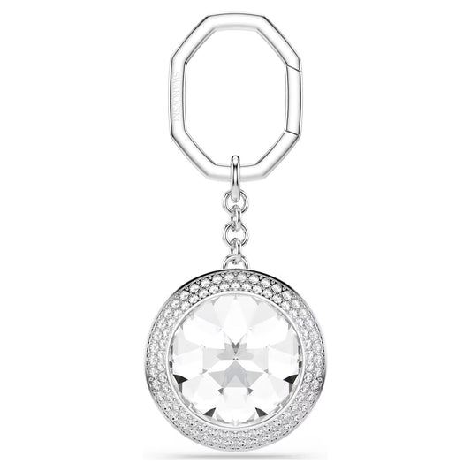 Bag charm, Round cut, White, Rhodium plated