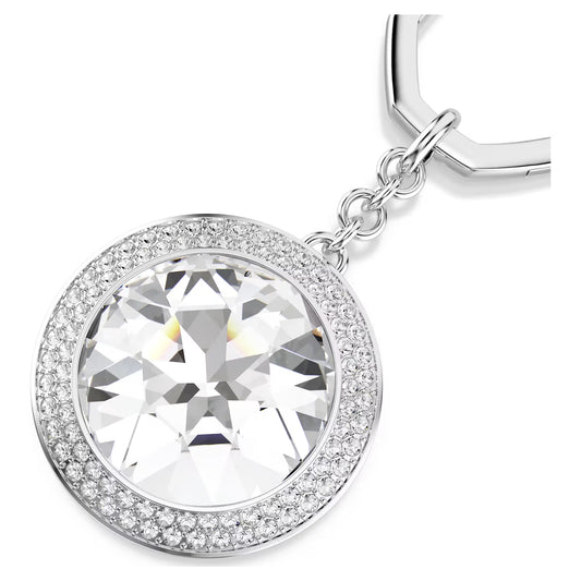 Bag charm, Round cut, White, Rhodium plated