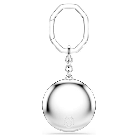 Bag charm, Round cut, White, Rhodium plated