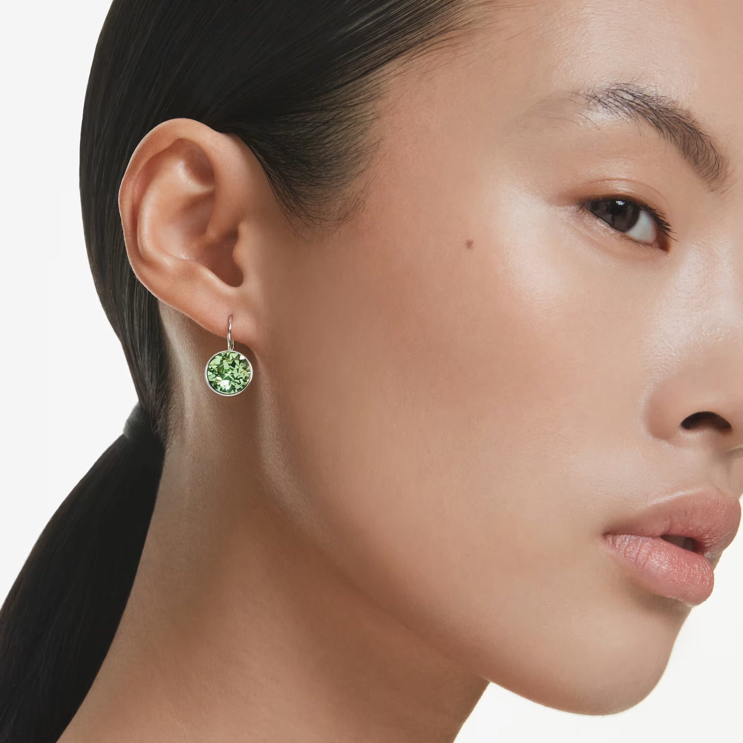 Bella drop earrings, Round cut, Green, Rhodium