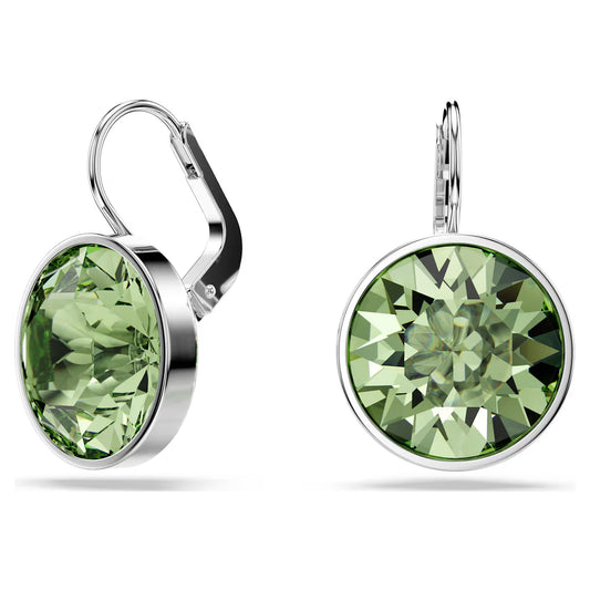 Bella drop earrings, Round cut, Green, Rhodium