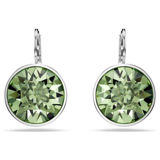 Bella drop earrings, Round cut, Green, Rhodium