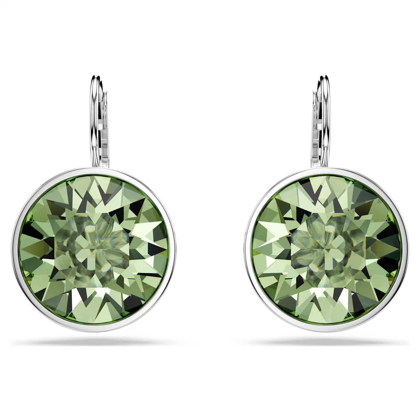 Bella drop earrings, Round cut, Green, Rhodium