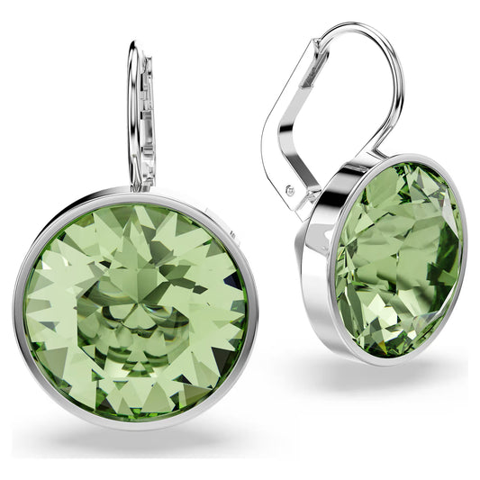 Bella drop earrings, Round cut, Green, Rhodium