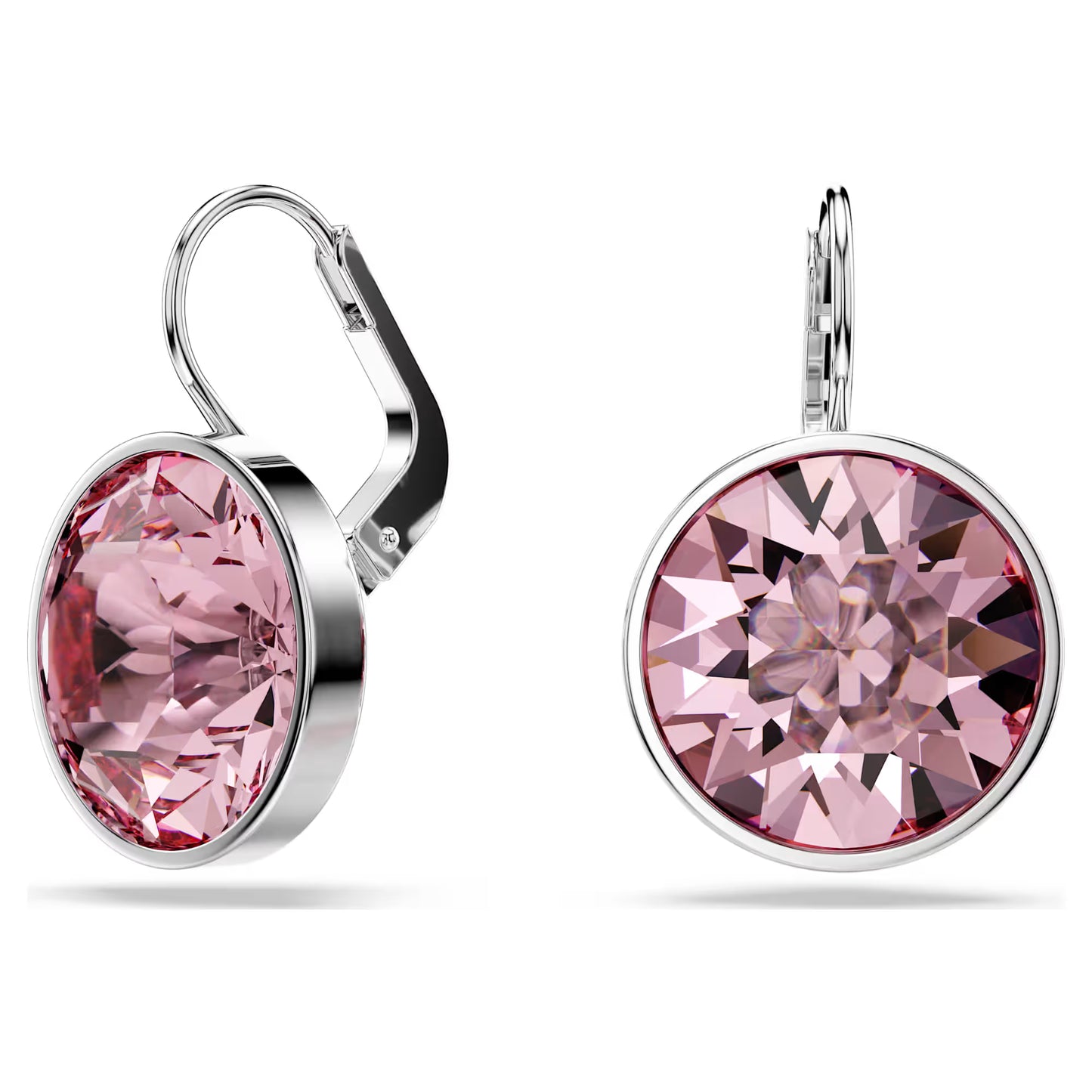 Bella drop earrings, Round cut, Pink, Rhodium